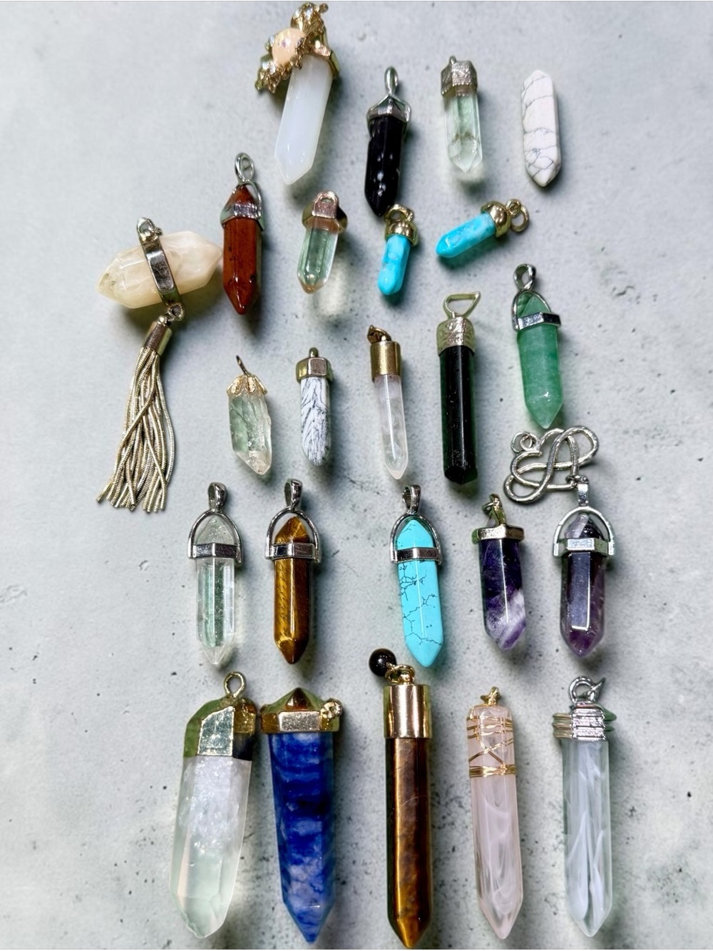 Genuine Gemstone Crystal Point Pendants tigers eye quartz jade turquoise lapis